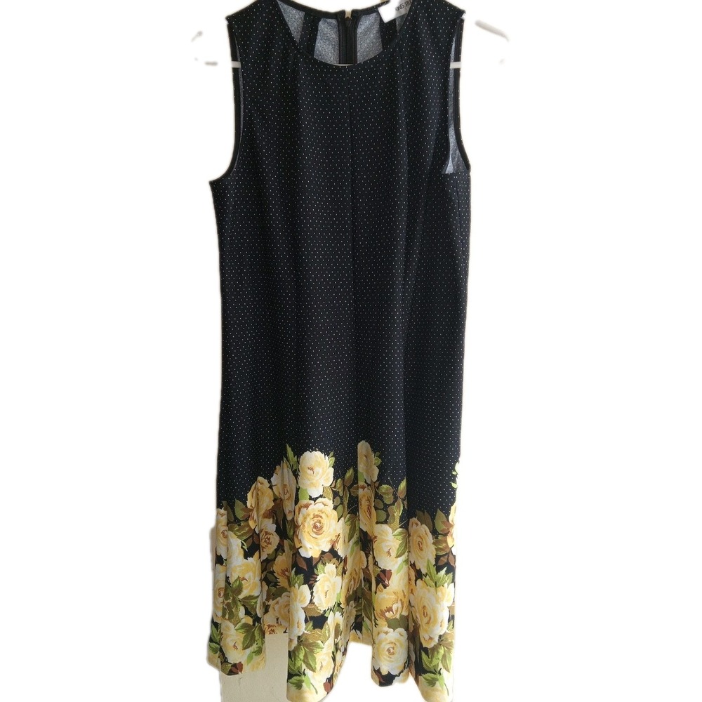 Jones Studio Women's Sz 8 Floral & Polka Dot Sleeveless Back Zip Dress Bloomcore